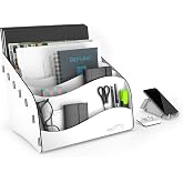Design OTTO Wavy Masa&uuml;st&uuml; Organizer A4 Kağıt Kalemlikli Evrak Rafı Mini Kitaplık (Beyaz)