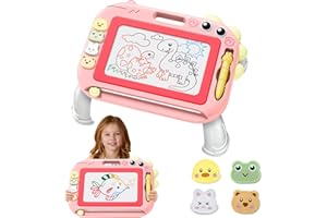 AKOFIC Große Magnetische Maltafel, Zaubertafel Kinder Zeichentafel mit 4 Tischbeine und Form Stempel, Zaubermaltafel Malbrett Lernspielzeug für Kinder ab 3 4 5 6 Jahre Geburtstag Geschenk (Rosa)