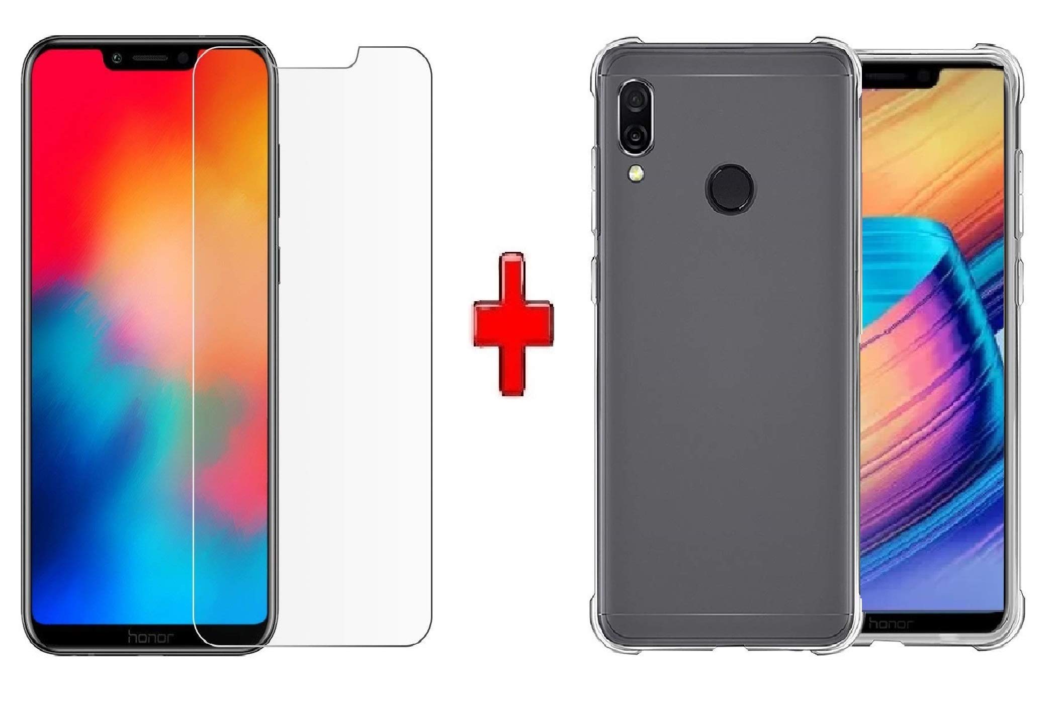 Craftech Honor Play Combo Offer 2.5 D Curved Premium Tempered Glass for + Soft Protective Transparent Back Cover Case for Honor Play (Shock Proof Bumper Transparent)