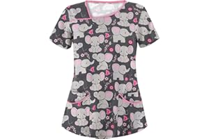 Battnot Kasack Damen Pflege Günstig Schlupfhemd Bluse Kurzarm V-Ausschnitt Kasack Damen Pflege mit Motiv Berufsbekleidung Krankenschwester Kleidung Übergröße Arbeitskleidung Uniformen Kasacks