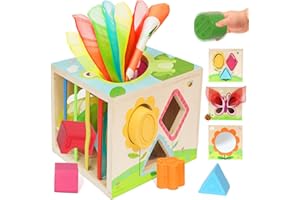 LZDMY Montessori Scatola di salviette Giocattolo per Bambini da 1 Anni, 6 in 1 cubo di Gioco, Giocattolo sensoriale in Legno per Bambini 12 Mesi Compleanno Regalo di Pasqua per Ragazzo Ragazza