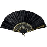Saten Kumaş Katlanır El Yelpazesi 23x43 cm, Hafif ve Dayanıklı, Dekoratif Taşınabilir Yelpaze (Siyah)