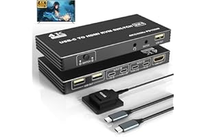 ARLEEDYN USB C KVM Switch 4K @ 60Hz, USB C Switch for 2 Computers Share 1 HDMI Monitor & 100W Charging & 3 USB 2.0 Ports, with Wired Remote and 2 USB-C Cables