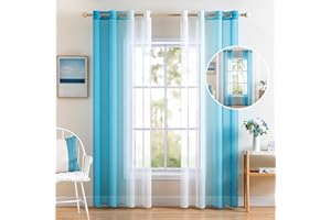 MIULEE Tende Voile in Poliestere Trasparenti Occhielli Sfumato per Soggiorno Camera da Letto Bagno Cucina Camera da Bambino Tenda Finestra Balcone Casa con 2 Pannelli 140X245CM Blu Marino