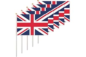 ASUNO 20 Pack United Kingdom Flags HandHeld Small Banners 14 × 21 cm Mini British Stick Flag Polyester for Party Decorations World Cup International Festival Events Indoor and Outdoor