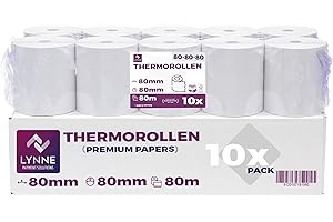 LYNNE PAYMENT SOLUTIONS Lot de 10 rouleaux thermiques pour caisse enregistreuse - Sans BPA - 80 mm x 80 m x 12 mm (80 x 80 x 12)