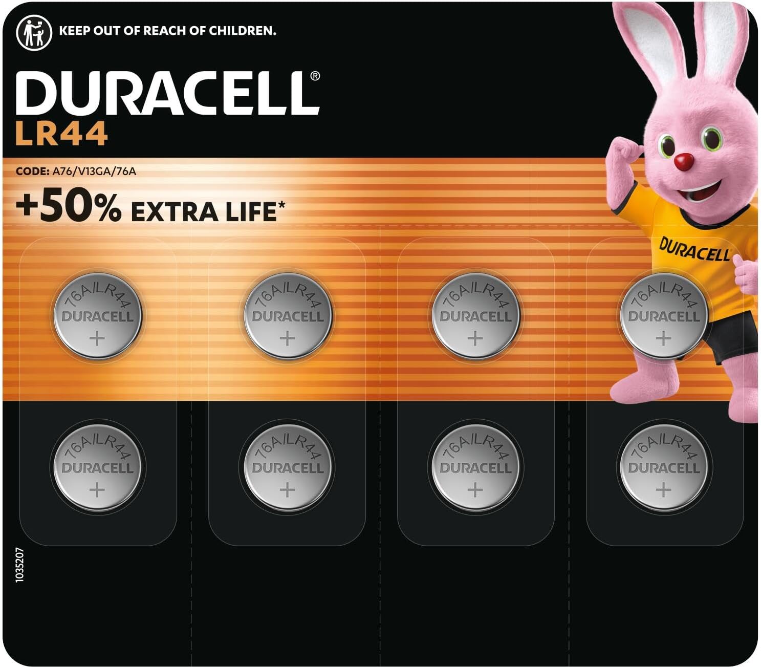 DURACELL LR44 (8 Pack) Specialty Alkaline Battery 1.5V (A76)– +50% EXTRA LIFE– For Thermometers, Flashlights, Watches, Security Systems & Medical Devices – 5–Year Storage Guarantee - Leak Prevention