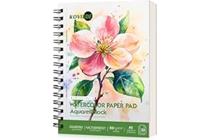 KOVIEDE 100% Baumwolle Aquarellpapier Block - 30 Blätter 5.5" x 8.5" Spiral gebunden, 300g/㎡ A5 Cold Press Aquarell Skizzenbuch, Künstler Qualität Art Journal Supplies für Erwachsene, Grün