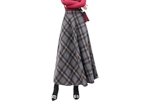 ARTYKEY Damen Lang Rock Elegant Maxi Winterrock Plaid Warm Wollrock Hohe Taille Karierter röcke Herbst Elastische Taille Vintage A Linie Casual Midi Faltenrock