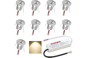 DYKUWEY Faretto da incasso 1W 9 pezzi Mini Luci da incasso 12V Faretto a LED per soffitto camera da letto Armadietto del bagno Scala per posto auto coperto (Argento Bianco Caldo 3000K)