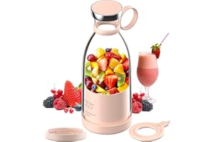 SOUTH AREA Mixeur Blender, 350ML Blender Smoothie Portable Mini Mixeur, Fresh Juice Blender Bouteille, Multifonctionnel Personal Blender Bottle avec USB Rechargeable(ROSE+COUVERCLE)