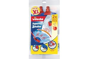 Vileda Recharge SuperMocio 3Action, paquet de 2, pour tous les systèmes de balai espagnols Vileda, pour tout type de sol, Retire plus de 99 % des bactéries avec juste de l’eau