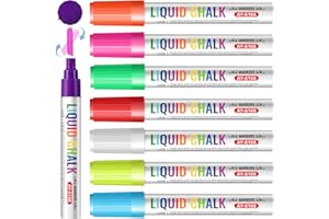 Brencco Feutre Craie Vitre Effacable, 6mm Pointe Feutre Tableau Blanc Effacable, Craie pour Tableau Noir Effacable, Chalk Marker pour Tableau, Tableaux Noirs, Fenêtre, Verre, Ardoise, Céramique