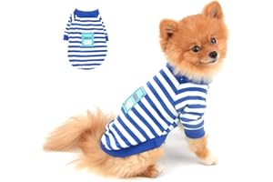 SELMAI Camisa Perro Verano para Perros Pequeños Algodón Cómodas Camisetas de Rayas para Gatos Mangas Cortas Polo Chaleco tee Transpirable Ropa para Chihuahua Mascotas Yorkshire Uso Diario Azul S