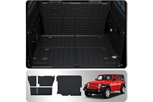 Thinzyou Cargo Mat Compatible with 2018-2024 Jeep Wrangler JL Unlimited 4 Door Cargo Liner Trunk Liner TPE Back Seat Cover Mat 2023 Wrangler JL 4X4 Accessories (18-24 JL 4X4,Trunk Mat+Backrest Mats)