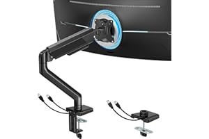 ARES WING Support de Moniteur avec USB A/C pour écran Plat incurvé de 17" à 40", Support d'écran réglable en Hauteur, capacité de Charge maximale 12 kg, Support Vesa 75/100 mm, Support de Bureau