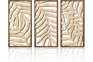 Rongxze Juego de arte de pared de madera nórdica, 3 decoración pared con patrón de hojas (40 x 20 cm), decoración pared, estilo natural para sala de estar/dormitorio