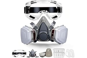 DLNXRUIS Maschera Antigas Con Filtro,Riutilizzabile Maschera Antipolvere Con Occhiali Protettivi Semifacciale Per La Protezione Sul Lavoro Falegnameria,Saldatura E Lucidatura