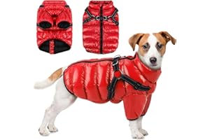 Woiil Wasserdichter Hundemantel, Winter Warme Hundejacke, Hundeweste mit Geschirr, Hunderegenmantel Winddicht, Reflektoren Winterweste, Kaltes Hundemantel für Kleine Mittlere Große Hunde(M Rot)