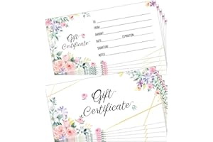 OUTUS 50 Pieces Floral Blank Certificate Cards Certificate Vouchers 3.5 x 7 Inch Blank Client Custom Certificate Cards for Business Beauty Salon Restaurant Wedding Bridal Christmas Birthday