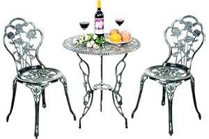 COSTWAY 3tlg. Antik Bistroset Sitzgruppe Balkonset Gartenset Sitzgarnitur Gartengarnitur Gartenmöbel Bistrotisch Gartentisch mit 2 Stühle Aluminiumguss (Rose)