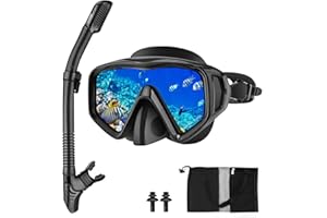 Nigecue Schnorchelset Erwachsene, Schnorcheln Set mit Taucherbrille und Dry Schnorchel, Anti-Leck Anti-Fog Tauchmaske aus Gehärtetem Glas für Schnorcheln, Schwimmen und Tauchen