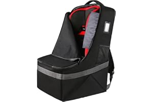 YOREPEK Autositz-Reisetasche, Check Transporttasche für Kindersitz Flugzeug, Autositz-Reisetasche Rucksack mit Schultergurt & Hüftgurt, Autositz-Hülle für Flughafen Wasserdicht, 45x45x71cm, Schwarz