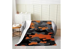 Homewish Tarnungs Überwurfdecke Camo Fleece Decke Teens Army Camo Flanell Decke für Kinder Jungen Mädchen Militärisch Abstrakte Kunst Plüschdecke Wohnzimmer Wohnheim Dekor Orange Grau Schwarz,130x150