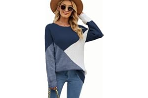 Rayson Pull Femmes Automne Hiver Manches Longues Pullover Mode Pullover Col Rond Hauts Casual Sweat-Shirt Couleur Patchwork Pull Tricoté