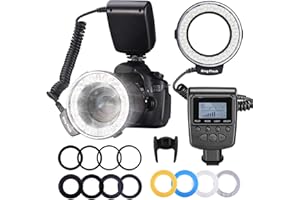 Neewer 48 Macro LED Anello Flash con LCD Display Controllo di Aliemntazione, Anello di Adattatore e Flash Diffusore per Canon 650D, 600D, 550D, 70D, 60D, 5D Nikon D5000, D3000, D5100, D3100, D7000, D7100, D800, D800E, D60