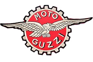 LILIE CRÉA Grand patch brodé Moto Guzzi, 17 cm x 9,5 cm, écusson thermocollant, aigle biker motard, customisation vêtements et accessoires