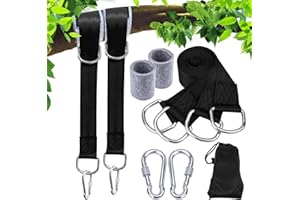 ANGGO AUTFIT Hamaca Correas Kit, Columpio Colgante Árbol Capacidad para 1000kg, 150cm Arnés de Suspensión Kit con 2 Mosquetones de Alta Resistencia, Anillos en D y 2 Almohadillas de Protección para Árboles