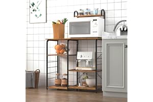 sogesfurniture Scaffale per Cucina in Acciaio Legno, 3 +4 Ripiani Carrello da Cucina per Microonde Forno, Scaffalature Organizzatore Salvaspazio, 90x42x130cm, Colore Antico BHEU-172-FG