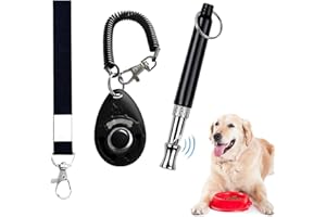 WANDERGO Professional Dog Whistle and Dog Clicker Set, Supersonic Dog Training Whistle for Recall with Black Lanyard Adjustable Frequency Puppy Clickers for Training Stop Barking Pet Obedience(2 Pieces)