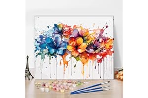 TISHIRON Obraz olejny zestaw do rysowania cyfrowego dla dorosłych, dzieci, farby wodne, kwiaty wodne na kwiatach, obraz olejny "zrób to sam", do pokoju dziecięcego, dekoracja ścienna, 40 x 50 cm