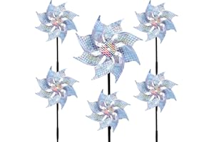 LOHAME 6pz Girandola a Vento da Giardino Repellente per Uccelli Girandole Argento Mulino a Vento Riflettente Girandole Riflettenti Argento PVC 52x19cm-per Proteggere Giardini Fattorie Cortili