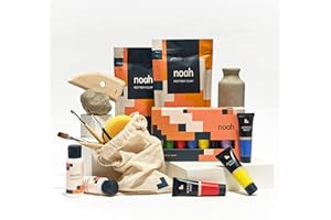 NOAH'S BOX noah Pottery Kit for Beginners - Set Includes Air Dry Clay, Tool Kit and Acrylic Paints - Craft Set (White Clay/Primary Paint)