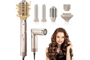 Anluomania 5 in 1 Warmluftbürste Set, 1000W Airstyler Set mit lonen Föhn, Hair Styler, Föhnbürste, Lockenstab Automatisch, Rundbürste, Haarstyler, Haartrockner Zum Volumisieren, Locken, Glätten