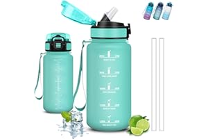 GRSTA Gourde Enfant, Gourde 500ml, Gourdes Paille, Anti Fuite, Gourdes Graduée pour 1 Journee, Facile à Nettoyer, Gourd Graduée, Verrou de Sécurité, avec Marqueur de Temps, Bouteille pour École, Camping