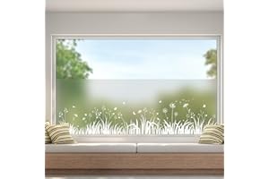 ‎DKTIE dktie Fensterfolie Blickdicht Sichtschutzfolie Fenster Milchglasfolie Gras, Löwenzahn Statische Aufkleber ohne Klebstoff Wiederverwendbar Geeignet für Wohnzimmer, Schlafzimmer, Küche 44.5x200cm