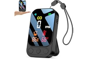 YOJOCK Przenośny czujnik tlenku węgla 3 w 1, do domu i podróży, 120 godzin czasu czuwania, z możliwością ponownego ładowania, alarm akustyczny i wizualny do kampera, na kemping i do hotelu (czarny)
