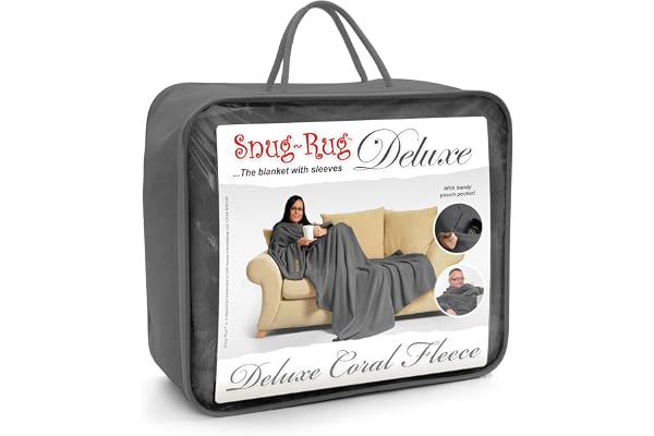 Grå Snug Rug DELUXE filt med ärmar genuin tät matta ärmade filtar 260gsm lyxig mysig supermjuk korall fleece mjukt tyg långa överdimensionerade ärmar och fickficka Vuxenstorlek