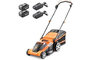 LawnMaster 48V 41cm Cordless Lawnmower with a Set of two MX 24V 4.0Ah Lithium Ion Batteries, 2x Fast Chargers, Edging Comb, Rear Roller and Mulching Function. Battery lawn mower for Large Lawns.
