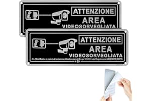 SINMAO Cartello Area Videosorvegliata Adesivo Spazzolato Alluminio con Preforato 9.84x3.54'' Nero Vintage per Esterno 2 pezzi