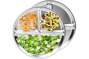 Goiern Bariatric Set di 2 piatti a scomparti per bambini, in acciaio inox, 23 cm, per pranzo e campeggio