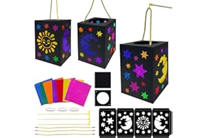JOYEASE Laternen Bastelset, 3 Stück DIY Sankt Martin Laterne Kinder, St Martin Laterne Basteln Sonne Mond Sterne mit 28 Blatt Bunt Transparentpapier für Junge Mädchen, Ideal für Laternenumzug