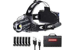 ‎GLARYLIGHT Glarylight Stirnlampe LED Wiederaufladbar, Superhell 120000 Lumen Kopflampe mit 5 Lichtmodi & IPX7 Wasserdicht & 9000mAh AKKU & Zoombar, 120° Einstellbar Stirnlampen für Camping, Angeln, Outdoor