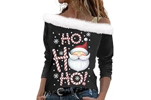 BTBDYDH Pull Noel Femme Hauts à Manches Longues pour Femmes Pull Ample à la Mode imprimé de noël épaules dénudées Cadeau Noel Femme Pull Femme Chic Cadeau Noel Femme