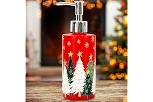 JarThenaAMCS Christmas Soap Dispenser Red Gold Xmas Tree Glass Dispenser with Pump Refillable Liquid Soap Container for Home Kitchen Bathroom Countertop