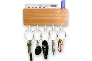 CUBIBOO®️ Llavero de Pared de Diseño Japonés Compacto (18,2 X 7 x 3 CM) + 5 Llaveros de Alambre de Acero Inox - Colgador de Llaves para Pared - Cuelga Llaves Pared (Liso)